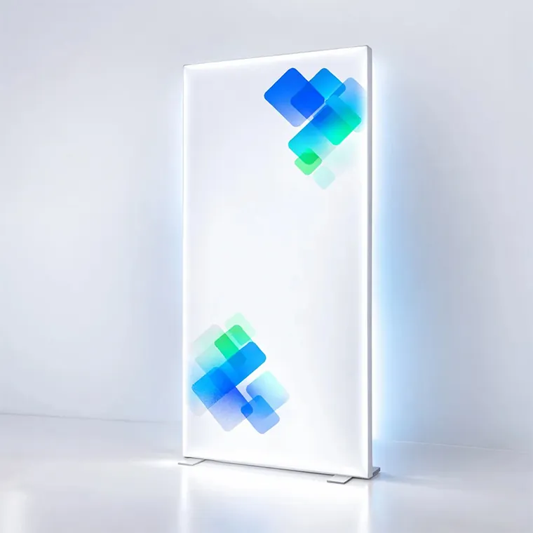 LED stendi un gaismas kastes ar SEG tekstila grafiku