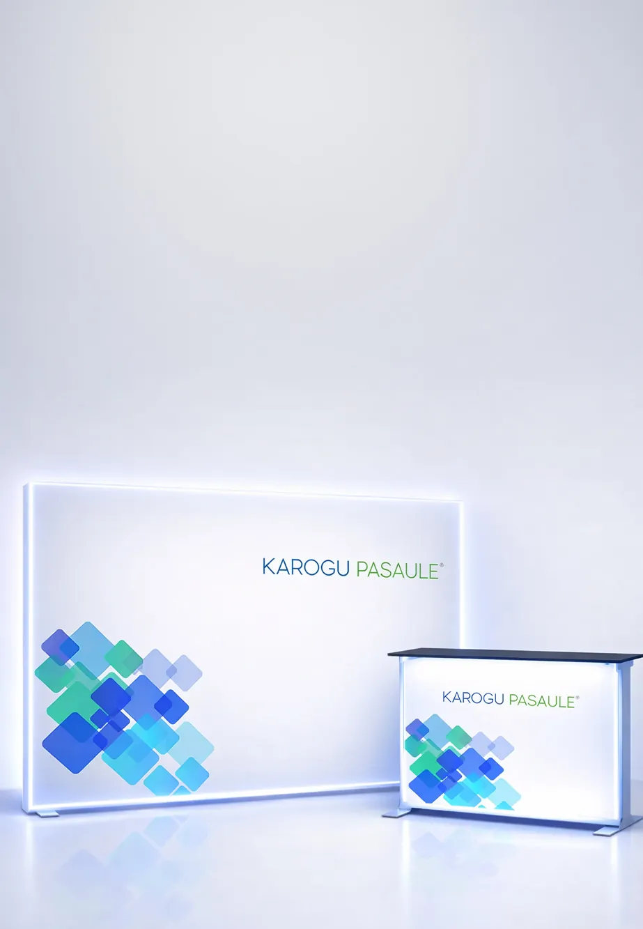 LED stendi un tekstila gaismas kastes izstādēm